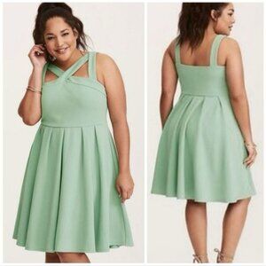 Torrid Textured Criss-cross Front Skater Knit Dress Sage Green Size 1X